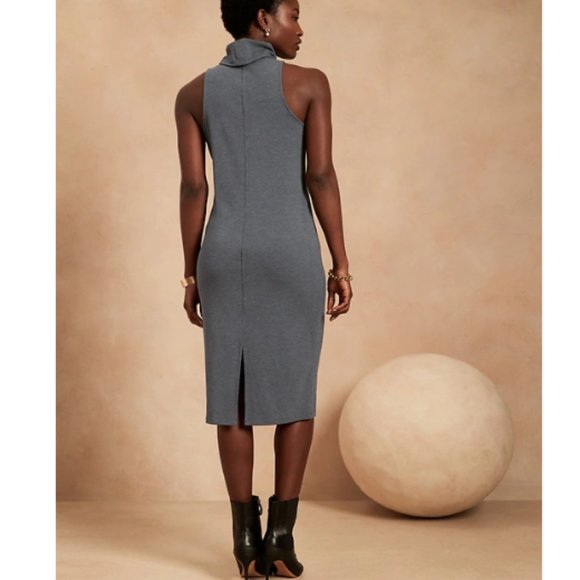 NWT Banana Republic Ribbed Mock-Neck Midi Dress SP 4/6 Black F173 - Picture 5 of 5